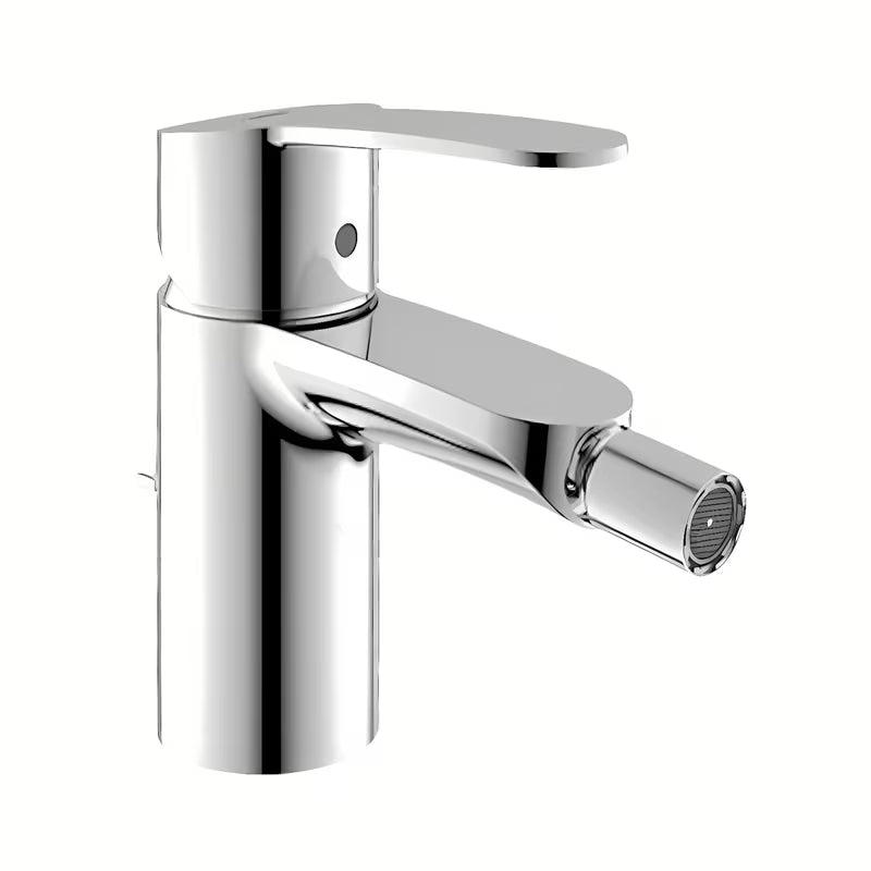 Chromowana bateria bidetowa Grohe Eurostyle Cosmopolitan z odpływem z sterowaniem dźwigniowym.