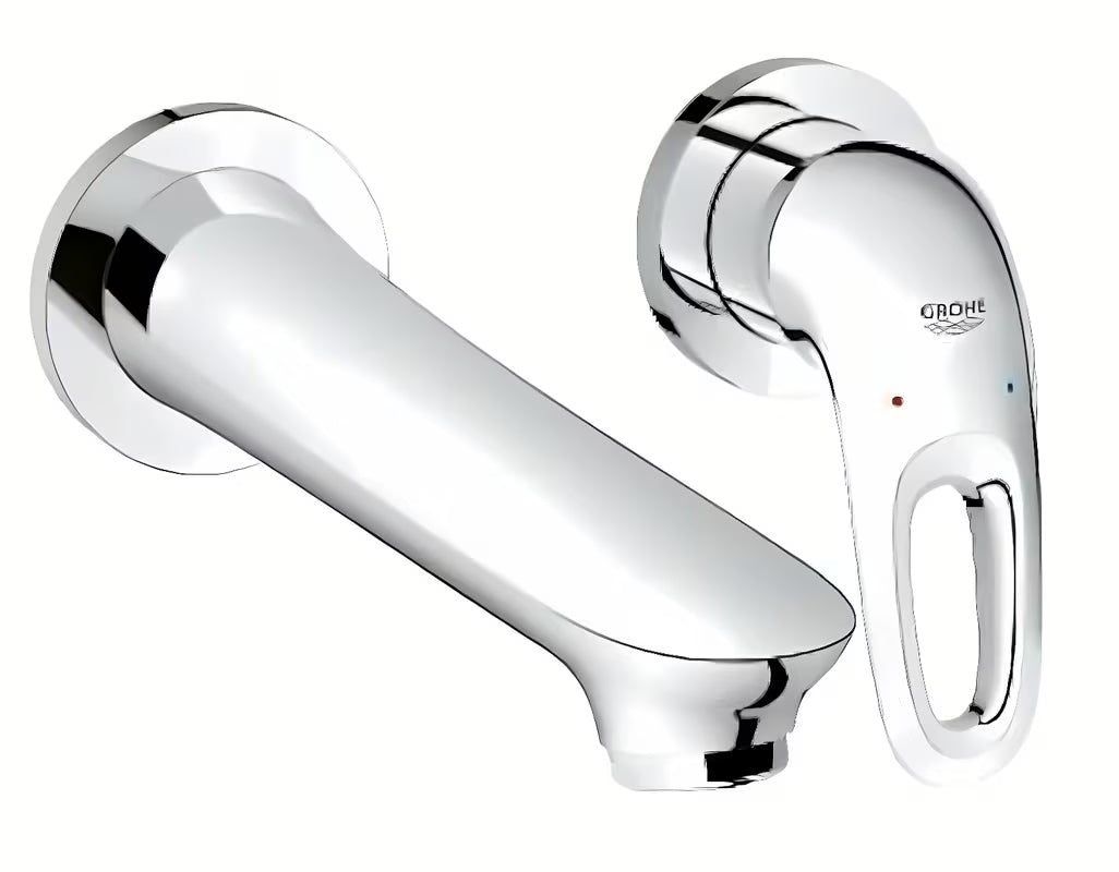 Chromowana podtynkowa bateria umywalkowa Grohe Eurostyle New pro do dwuotworowego montażu ściennego.