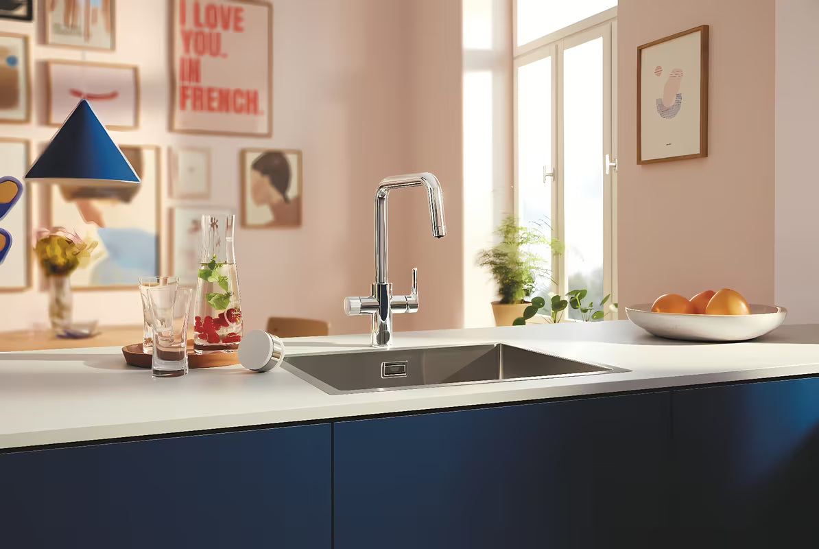 Chromowana bateria zlewozmywakowa Grohe Blue Pure 2022 z oddzielną dźwignią pro filtrowanej wody