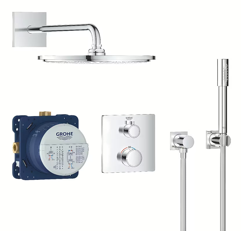 Podtynkowy zestaw prysznicowy Grohe Grohtherm Perfect w chromie z deszczownicą 310 mm i słuchawką prysznicową Sena