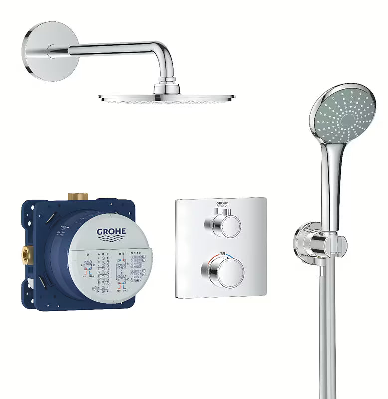 Podtynkowy zestaw prysznicowy Grohe Grohtherm Perfect w chromie z deszczownicą 210 mm i słuchawką prysznicową
