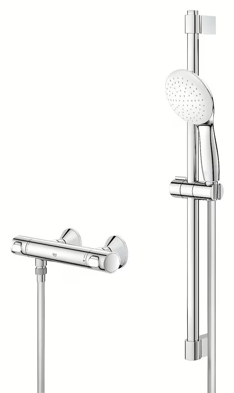 Grohe Grohtherm 500 termostatyczna bateria prysznicowa w chromie z zestawem prysznicowym z drążkiem