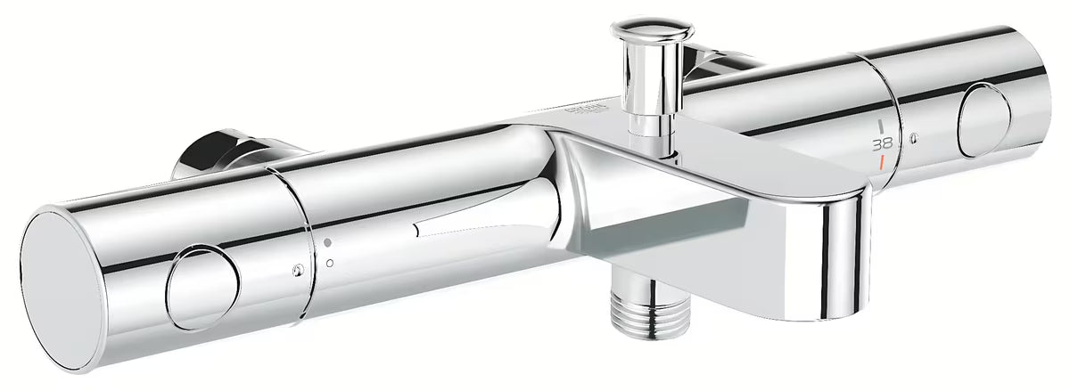 Chromowana termostatyczna ścienna bateria wannowa Grohe Grohtherm 800 Cosmopolitan pro do wanny i prysznica