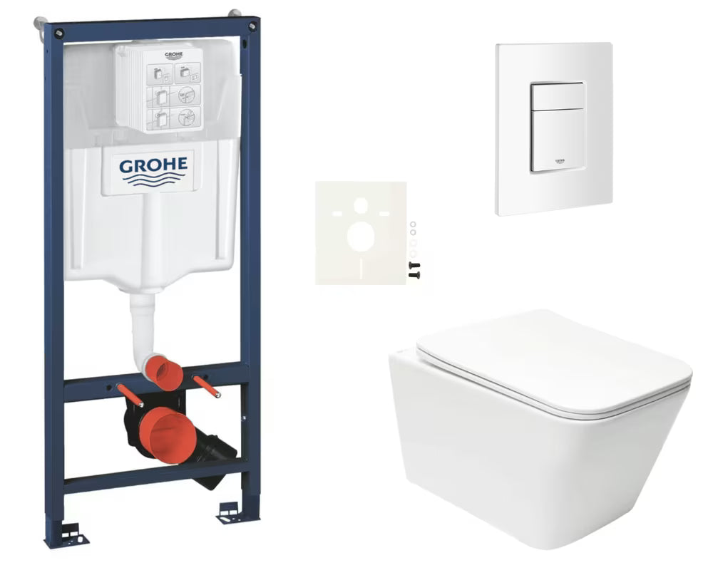 Zestaw WC podtynkowy SAT Infinitio z systemem podtynkowym Grohe Rapid SL, zbiornikiem i przyciskiem Skate Cosmopolitan