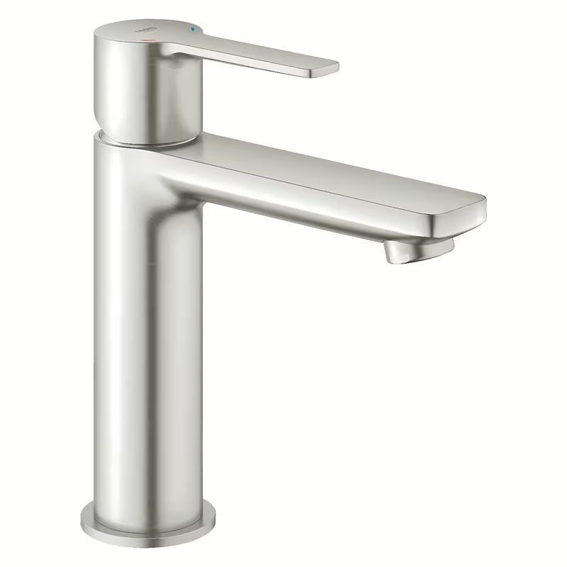 Jednouchwytowa stojąca bateria umywalkowa Grohe Lineare w wykończeniu supersteel z korkiem clic-clac