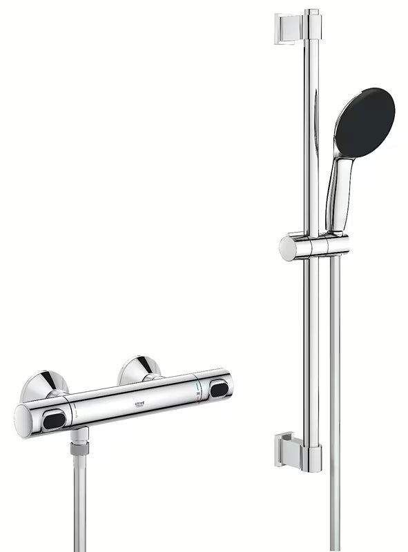Grohe Precision Flow termostatyczna bateria prysznicowa w chromie z zestawem prysznicowym i drążkiem