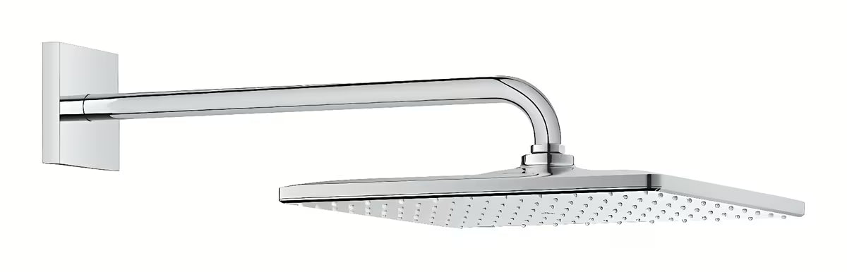 Chromowa deszczownica Grohe Rainshower Mono Cube z ramieniem prysznicowym pro do montażu ściennego