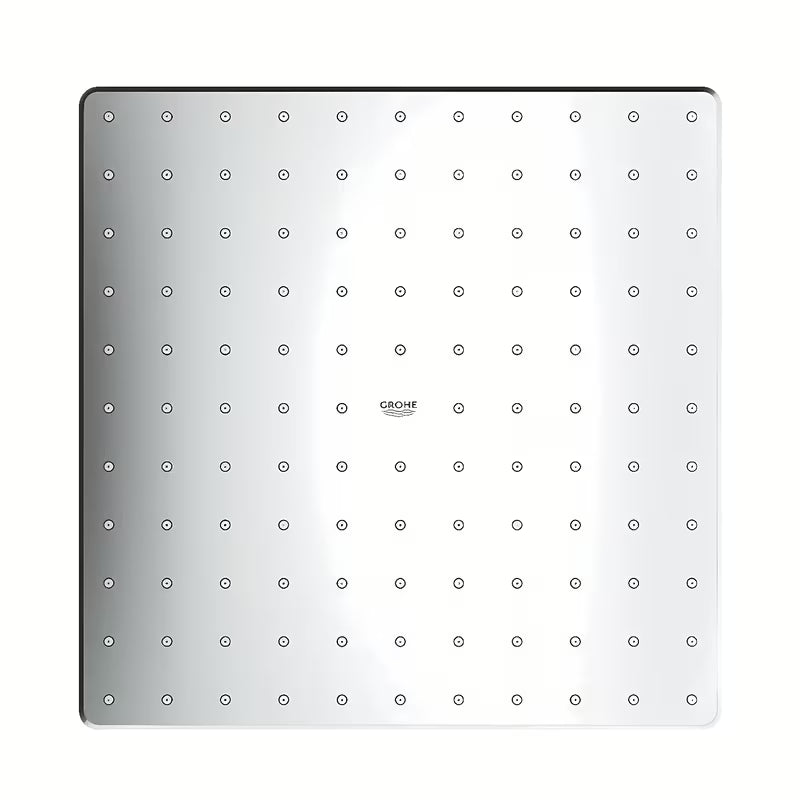 Chromowana deszczownica Grohe Rainshower 310 Mono Cube o kwadratowym kształcie i strumieniu PureRain.