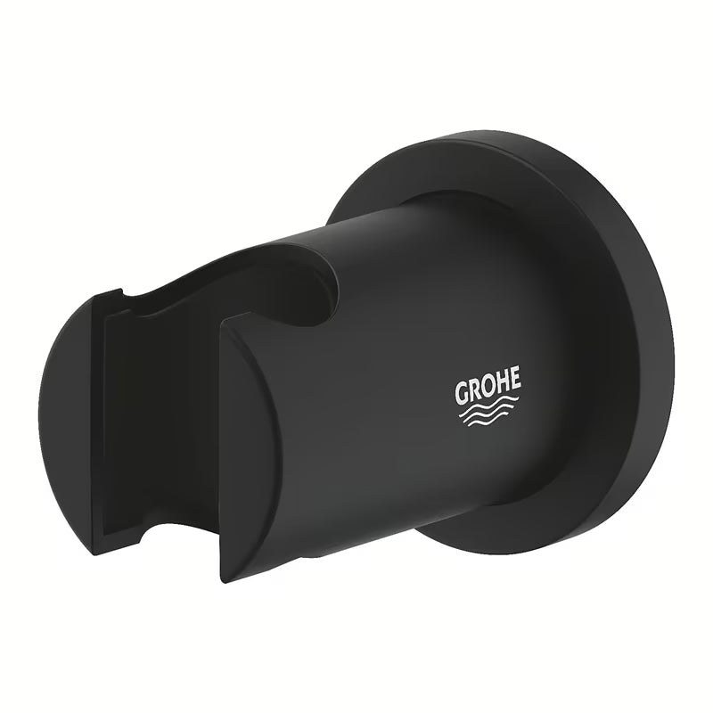 Stały uchwyt prysznicowy Grohe Rainshower neutral z okrągłą rozetą w kolorze phantom black.