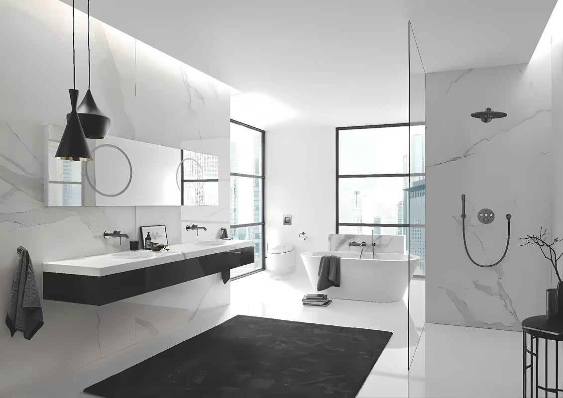 Przyłącze kątowe prysznice Grohe Rainshower neutral z okrągłą rozetą w wykończeniu brushed hard graphite