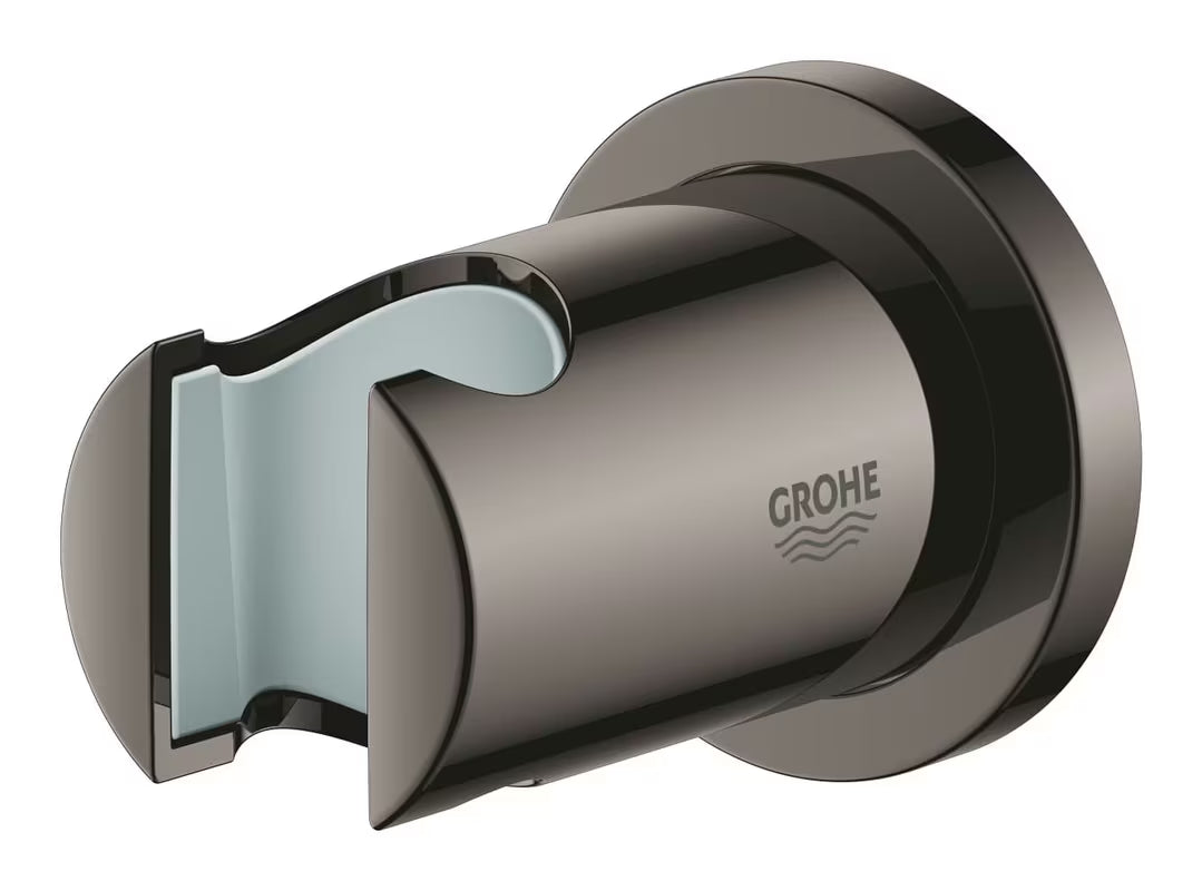 Stały ścienny uchwyt ręczna prysznice Grohe Rainshower neutral z okrągłą rozetą w wykończeniu Hard Graphite.