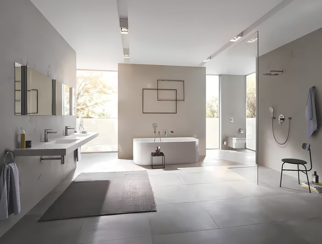 Słuchawka prysznicowa Grohe Rainshower 130 SmartActive w wykończeniu szczotkowany Hard Graphite z trzema rodzajami strumienia.