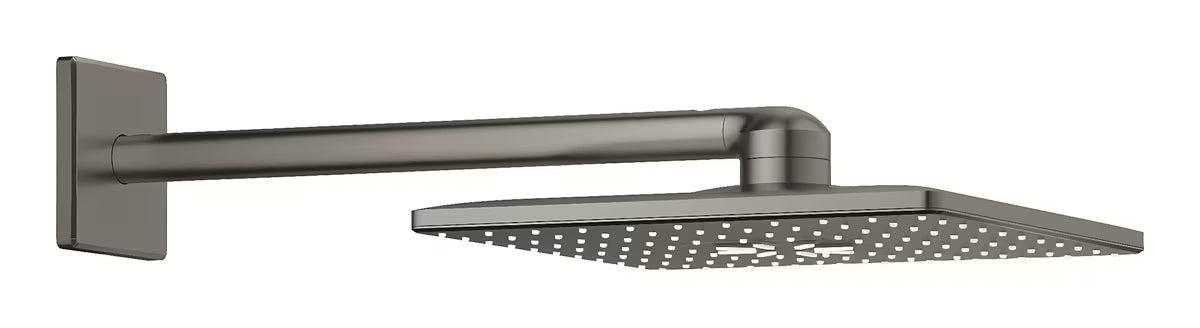 Deszczownica Grohe Rainshower smartactive Cube z ramieniem prysznicowym w wykończeniu szczotkowany hard graphite