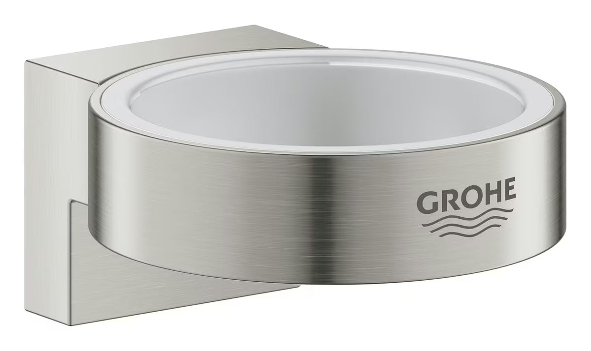 Ścienny uchwyt na szklanki bez szklanki Grohe Selection w wykończeniu supersteel z ukrytym mocowaniem.