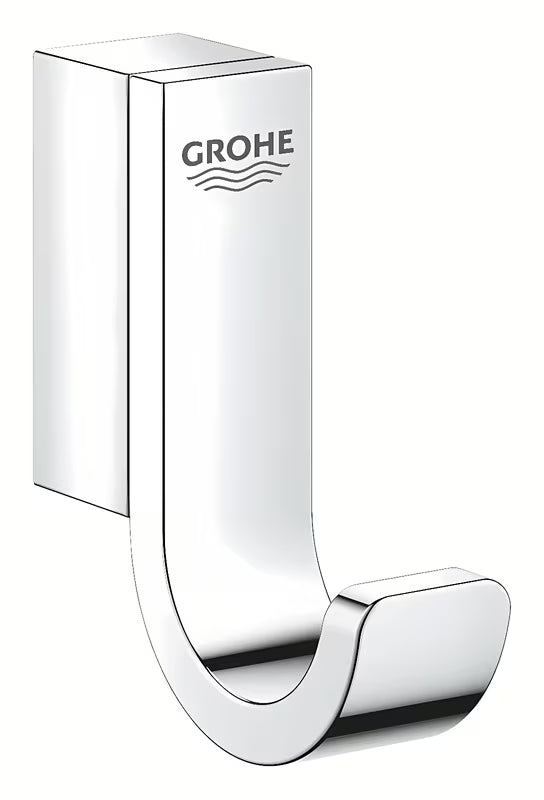 Chromowy haczyk na szlafrok Grohe Selection z ukrytym mocowaniem i trwałą powłoką Grohe StarLight.