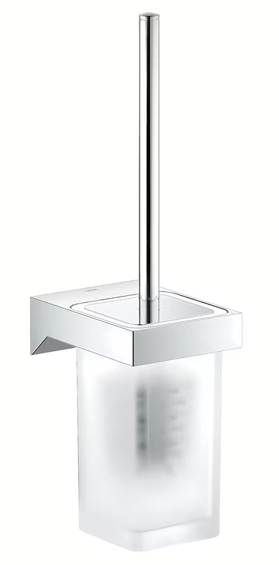 Ścienna SZCZOTKA do Wc Grohe Selection Cube w chromie, z ukrytym mocowaniem oraz uchwytem ze szkła i metalu.