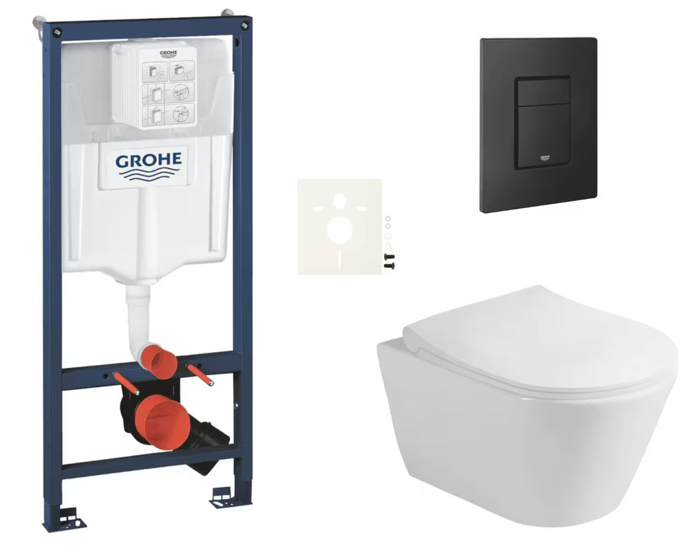 Zestaw WC podtynkowy Glacera Ava z systemem podtynkowym Grohe Rapid SL, przyciskiem Even i deską soft Close.