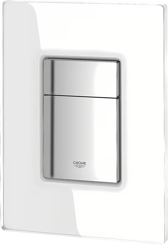 Przycisk spłukujący Grohe Skate Cosmopolitan ze szklaną powierzchnią w kolorze moon white.