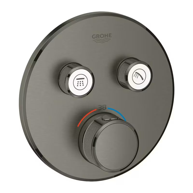 Podtynkowa termostatyczna bateria prysznicowa Grohe Grohtherm smartcontrol w wykończeniu brushed hard graphite.