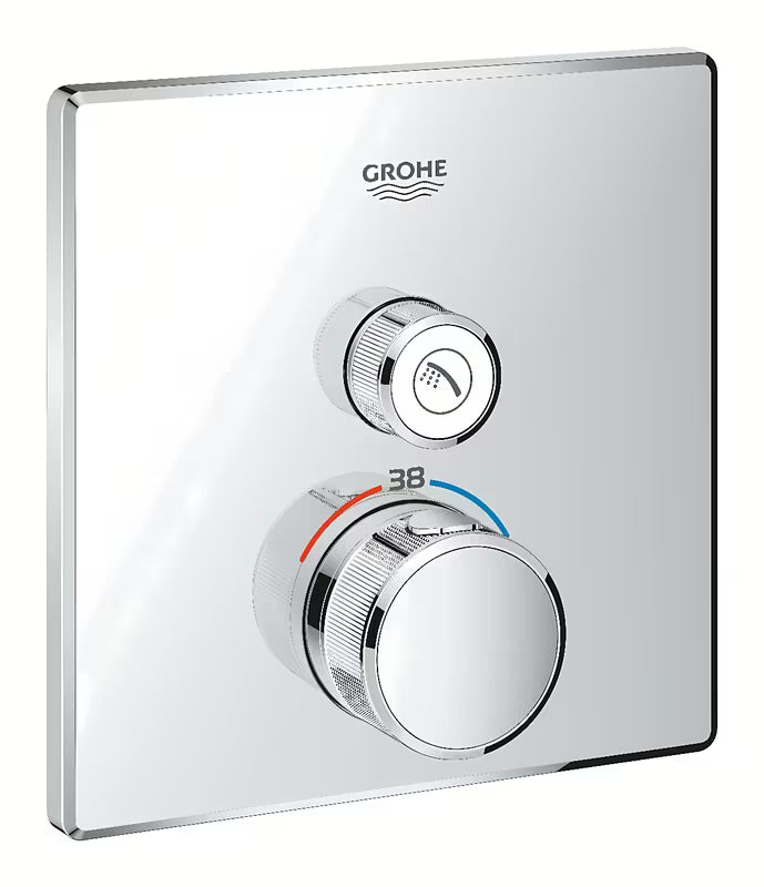 Chromowana podtynkowa termostatyczna bateria prysznicowa Grohe Grohtherm smartcontrol z przyciskiem sterującym smartcontrol