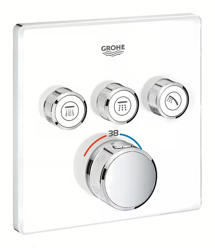 Podtynkowa termostatyczna bateria prysznicowa Grohe Grohtherm smartcontrol w kolorze Moon White z trzema zaworami