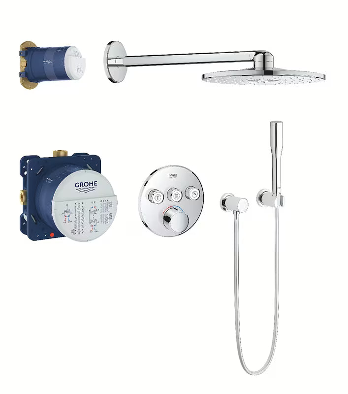 Podtynkowy system prysznicowy Grohe Smart Control w chromie z deszczownicą Rainshower i słuchawką prysznicową