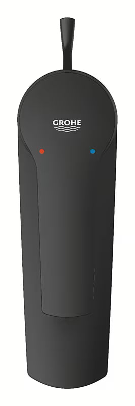Matowoczarna jednouchwytowa bateria umywalkowa Grohe Start do montażu stojącego z korkiem automatycznym.