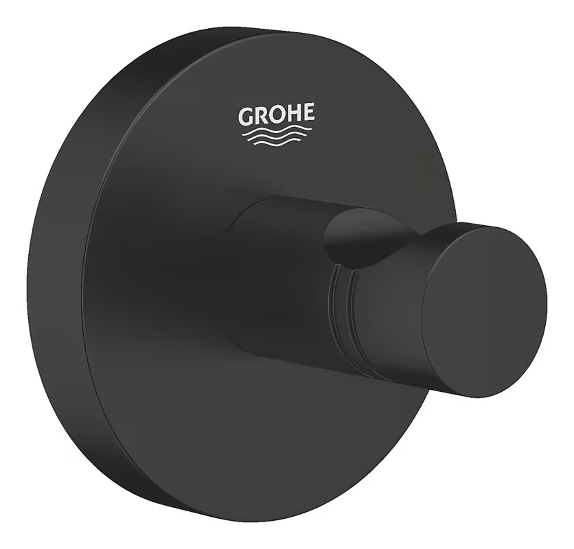 Chromowany metalowy haczyk Grohe Start Accessories z ukrytym mocowaniem.