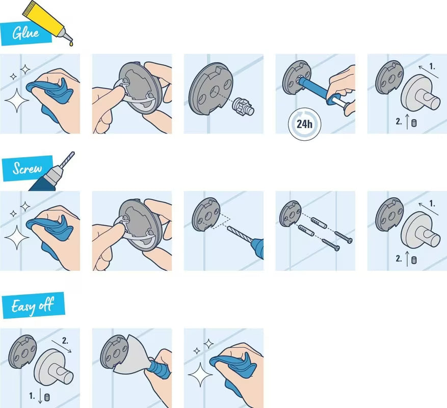 Chromowany metalowy haczyk Grohe Start Accessories z ukrytym mocowaniem.