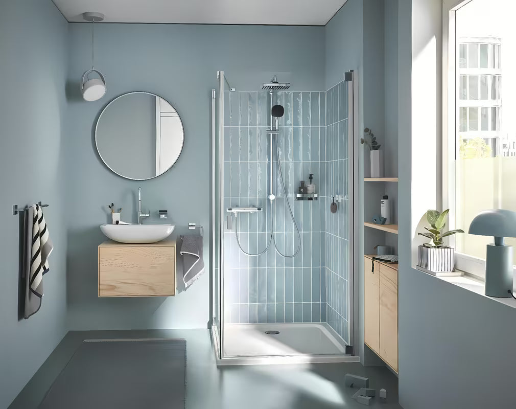 System prysznicowy Grohe Vitalio Comfort System w chromie z deszczownicą i słuchawką prysznicową