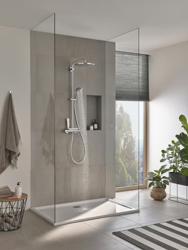 System prysznicowy Grohe Vitalio Joy XXL 310 z termostatem w chromie, z deszczownicą i słuchawką prysznicową