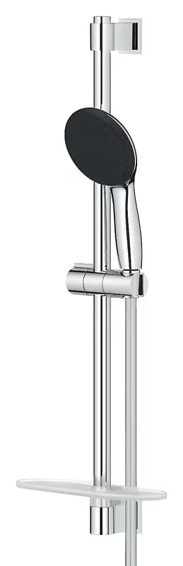 Chromowany zestaw prysznicowy Grohe Vitalio Start z słuchawką prysznicową, drążkiem, wężem i półką