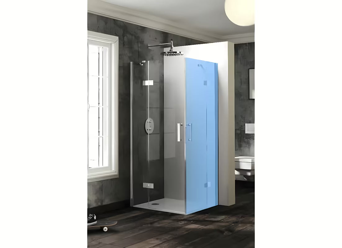 Hüppe SolvaPro skrzydłowe drzwi prysznicowe 80 cm z listwą przyścienną w chromie, wersja lewa, szkło SandPlus.
