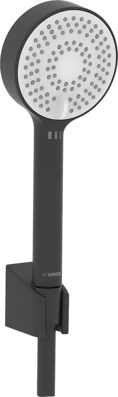 Zestaw wannowy Hansa Basicjet w matowej czerni z słuchawką prysznicową, uchwytem i wężem prysznicowym 1750 mm.