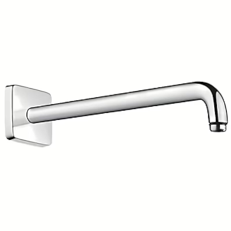 Chromowane ścienne ramię prysznicowe hansgrohe E z kwadratową rozetą i długością 389 mm