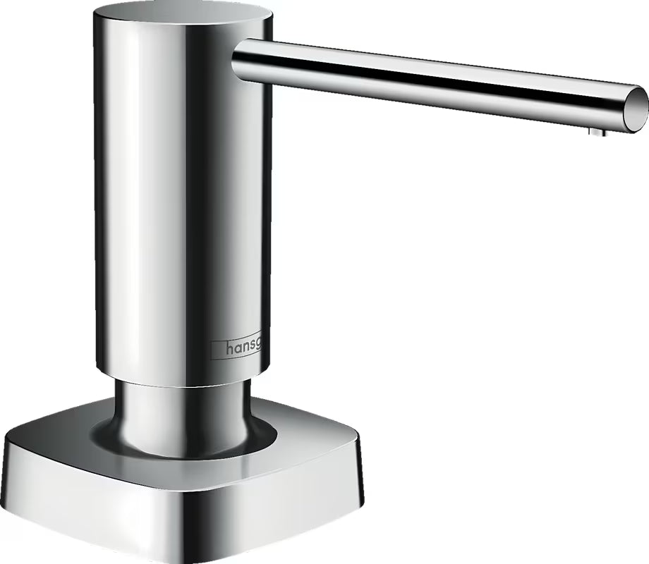 Chromowany do zabudowy dozownik mydła w płynie i detergentu hansgrohe A71 z kwadratową rozetą