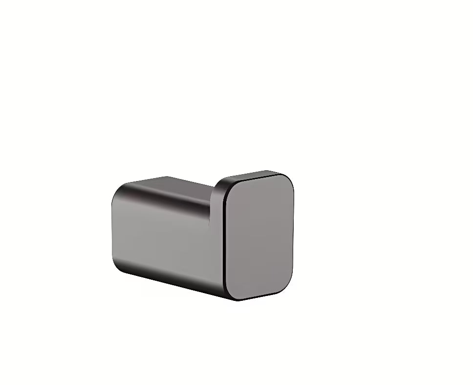 Metalowy haczyk wieszak na ręcznik hansgrohe addstoris w wykończeniu szczotkowany czarny chrom z ukrytym mocowaniem.