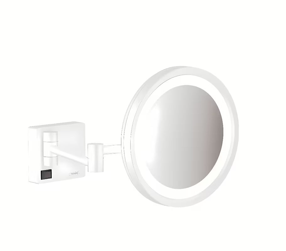 Hansgrohe addstoris składane lusterko kosmetyczne z OŚWIETLENIEM led w kolorze matowej bieli, do montażu ściennego.