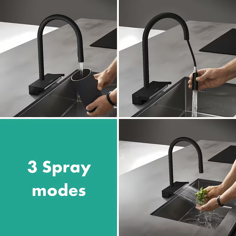 Hansgrohe Aquno Select bateria zlewozmywakowa z wyciąganą wylewką w matowej czerni