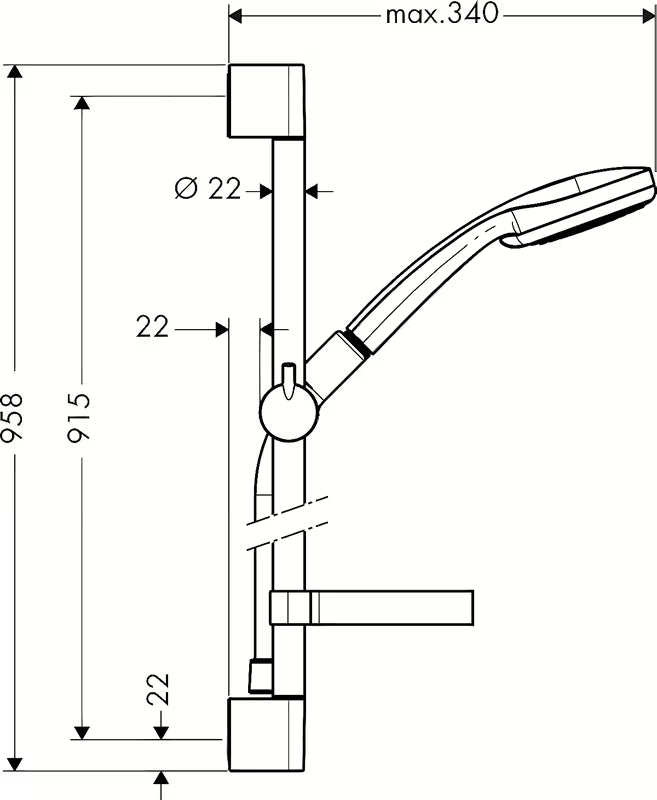 Hansgrohe Croma 100 zestaw prysznicowy w wykończeniu chrome ze słuchawką prysznicową, drążkiem, wężem, suwakiem i mydelniczką