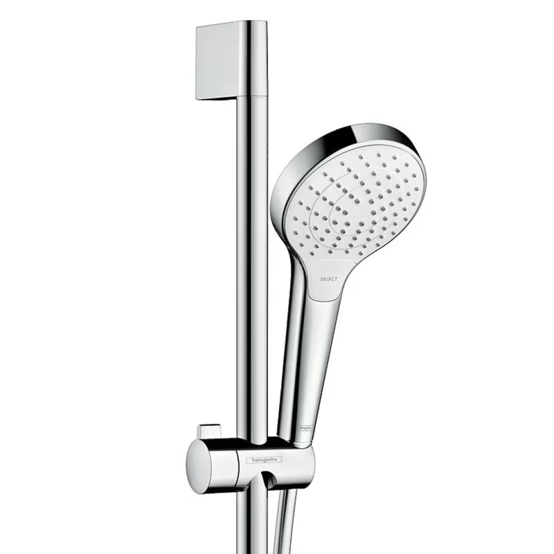 Zestaw prysznicowy Hansgrohe Croma Select S w kolorze białym/chrom ze słuchawką prysznicową 3jet, drążkiem Unica i wężem 1,60 m.