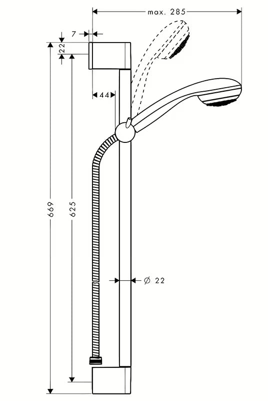 Hansgrohe Crometta 85 zestaw prysznicowy w chromie ze słuchawką prysznicową, drążkiem, wężem i suwakiem.