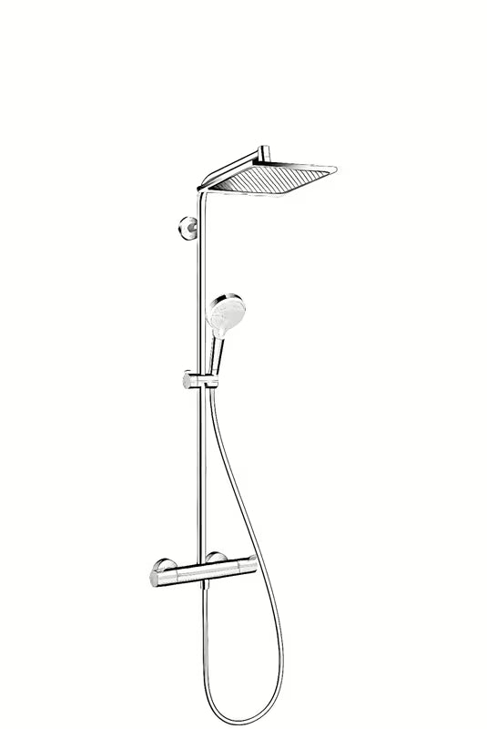 Hansgrohe Crometta E system prysznicowy z baterią termostatyczną w chromie z deszczownicą i słuchawką prysznicową