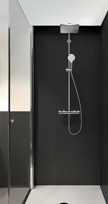 Hansgrohe Crometta E system prysznicowy z baterią termostatyczną w chromie z deszczownicą i słuchawką prysznicową