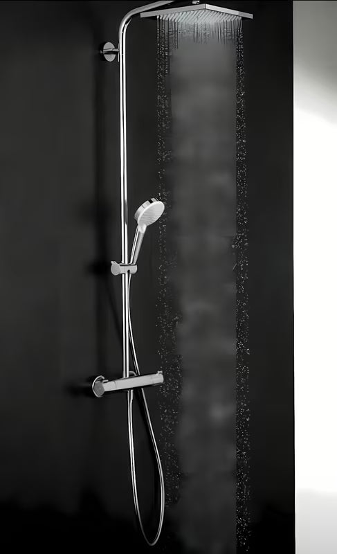 Hansgrohe Crometta E system prysznicowy z baterią termostatyczną w chromie z deszczownicą i słuchawką prysznicową