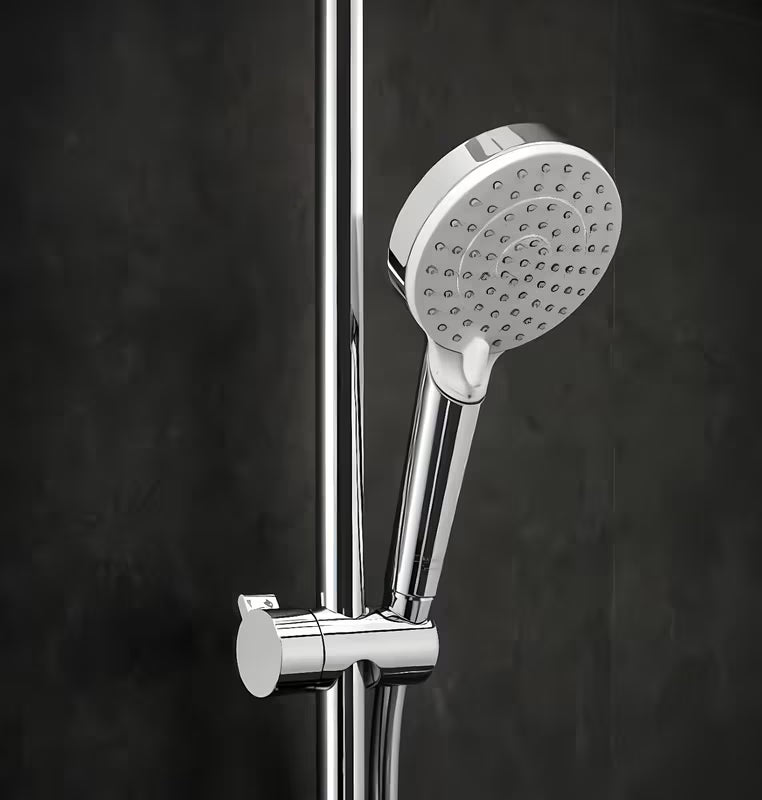 Hansgrohe Crometta E system prysznicowy z baterią termostatyczną w chromie z deszczownicą i słuchawką prysznicową
