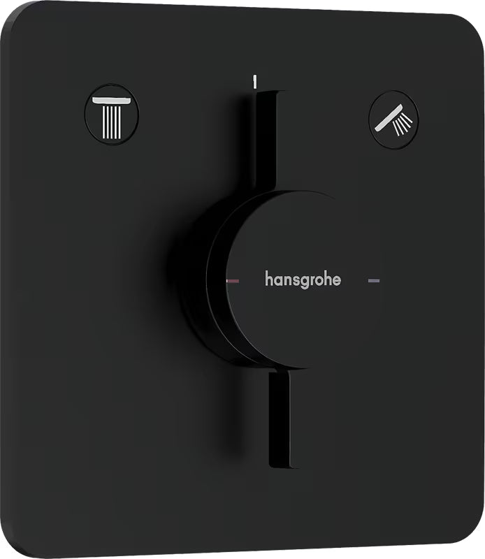 Podtynkowa bateria prysznicowa hansgrohe duoturn Q w wykończeniu matowa czerń pro sterowanie dwoma odbiornikami.