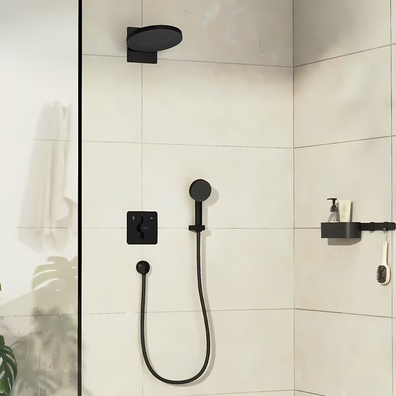 Podtynkowa bateria prysznicowa hansgrohe duoturn Q w wykończeniu matowa czerń pro sterowanie dwoma odbiornikami.