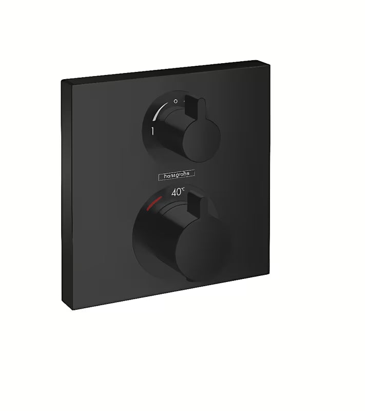 Podtynkowy termostat prysznicowy Hansgrohe Ecostat Square w wykończeniu czarny mat o kwadratowym wzornictwie