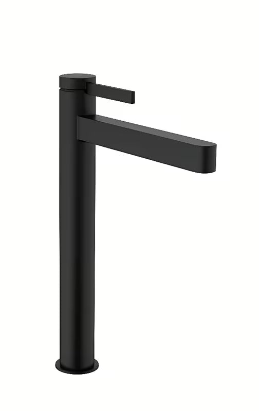 Wysoka bateria umywalkowa jednouchwytowa Hansgrohe Finoris w matowej czerni z korkiem PushOpen